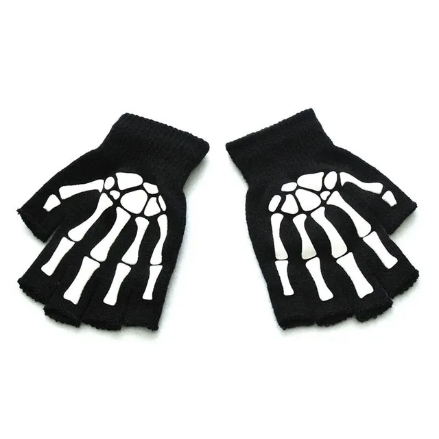 Unisex Fingerless Gloves with Phosphoric Printing Skull