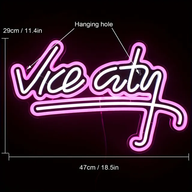 1pcs Vice City Pink Neon Inscription, LED Neon Lights Vice City Inscription In Bedroom, Letters Gaming Room With Power From USB Neon Light, Internal Home Pasage Shop Wall Hinged Lamps, On Christmas Valentine's Day New Year Decor