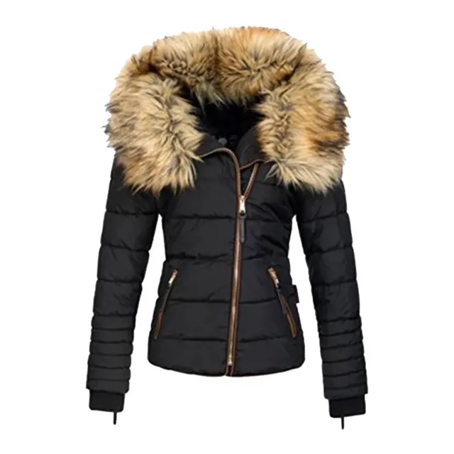 Luxus téli kabát nőknek szőrmével a nyak körül