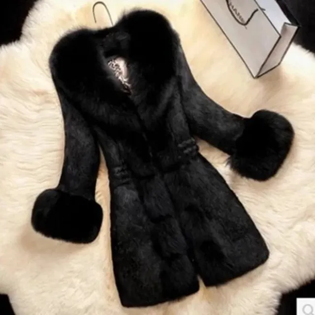 Palton lung de lux din blan artificial pentru femei Jazmyn