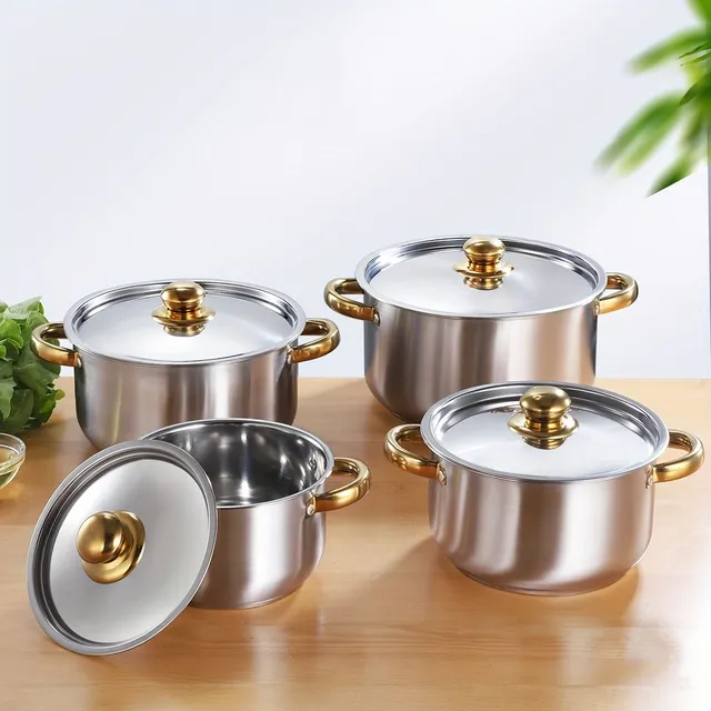 Set of stainless steel pots and pans 4 pieces with lids