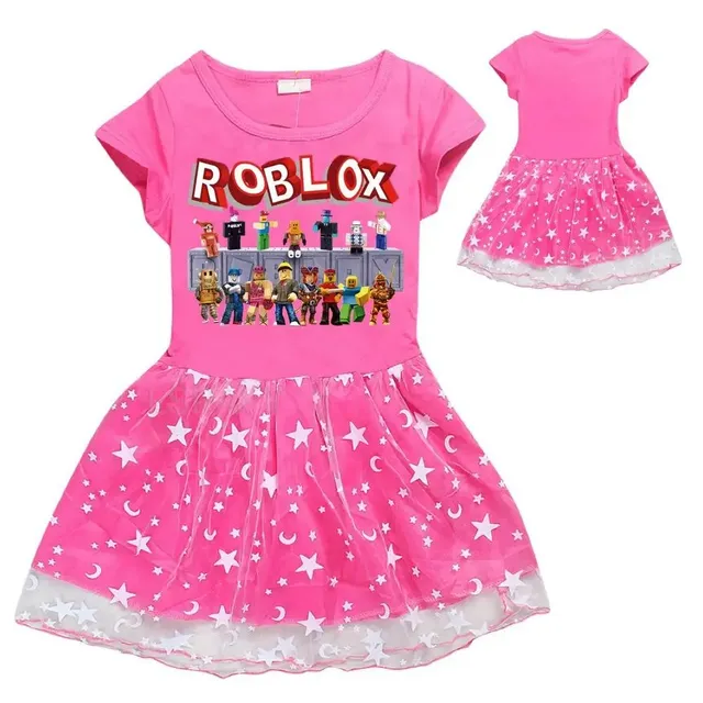 Girls stylish princess dress with short sleeves and Roblox print