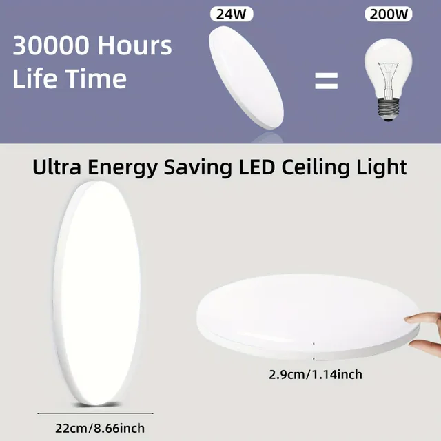 2pcs LED Ceiling Light, 24W 6000K Round Modern Ceiling Light Do Bedroom, Waterproof Ceiling Light IP54, To Living Rooms Bedroom Kitchen Hallway Balcony Restaurant