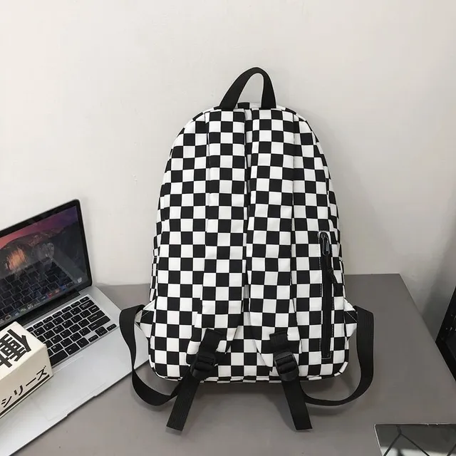 Classic modern simple comfortable backpack for school with big pocket and chessboard motif