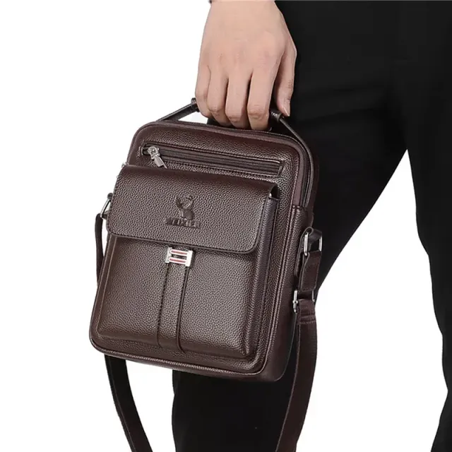 Male leather crossbody bag Messenger - vintage, waterproof, large capacity © For men