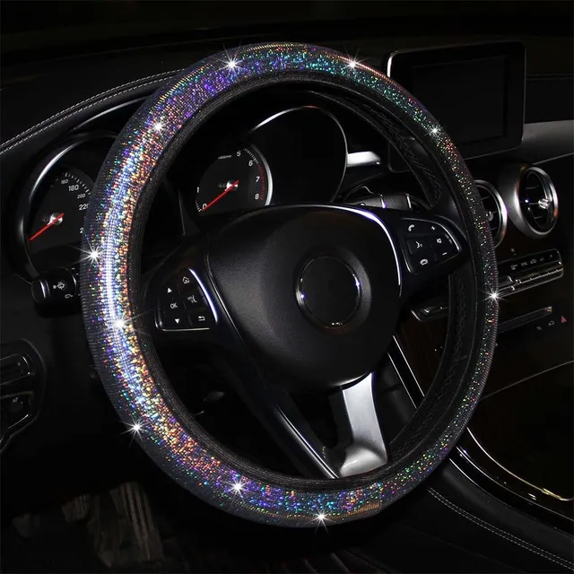 Steering wheel cover with glittering rhinestones