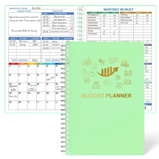 Finance and spending organizer - Monthly budget planner for efficient management (in Czech a5) Green