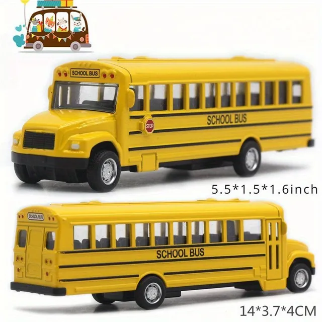 Metal model of school bus 14 cm - big toy in autumn and Christmas