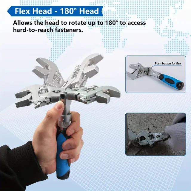 5v1 ratchet adjustable wrench with 180° tilting adjustable torque wrench with swivel head