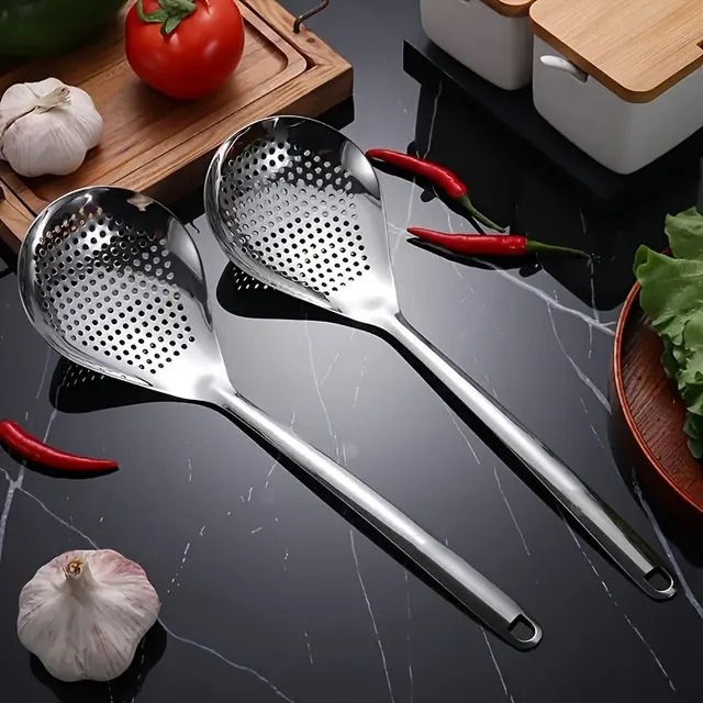 Stainless steel sieve and colander with perforated spoon