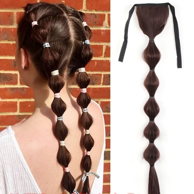 Long synthetic hair with a drawstring for fastening the ponytail - various variations