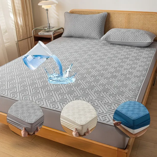Nepromokavný matracový chránič s ultrazvukovou technologií, jednolitá barva, pratelný v pračce, antibakteriální, protiroztočový, měkký a pohodlný