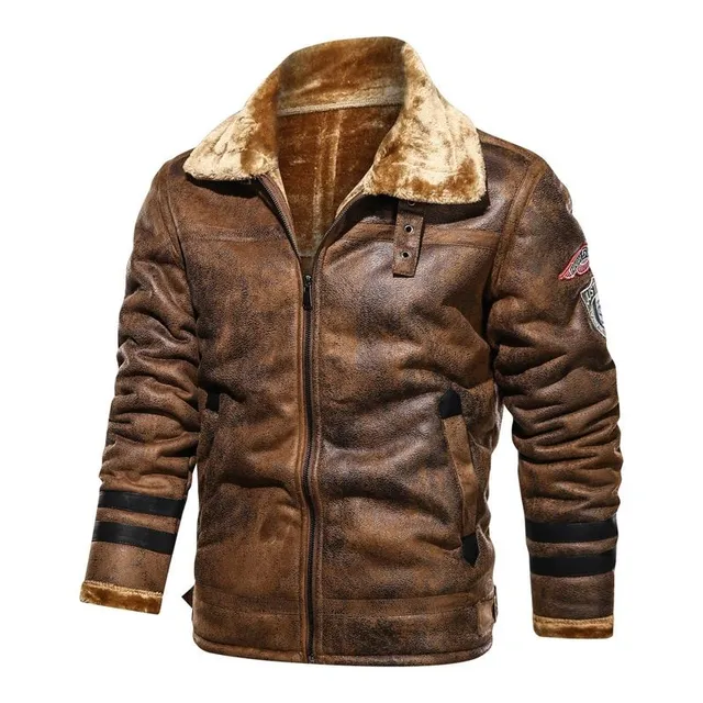 Men's leather jacket with fur Fly