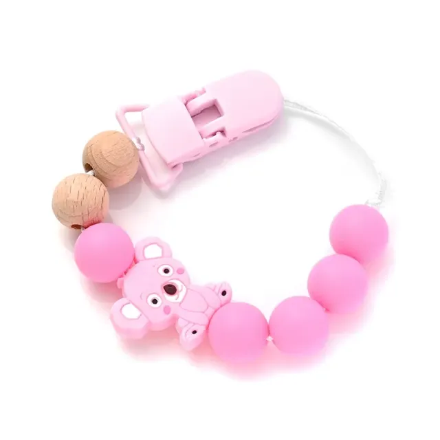 Silicone pacifier clip with bite and pet motif