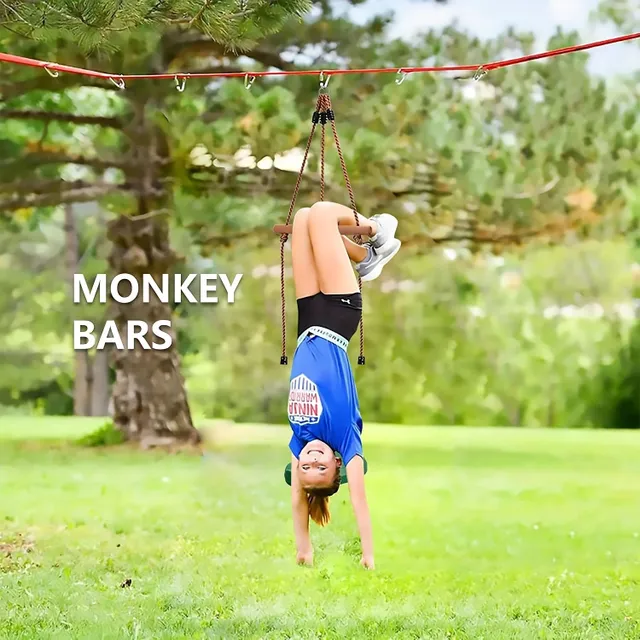 Dětská venkovní dobrodružná sada: Houpačka na disku, skluzavka, opičí dráha a ninja výcvik