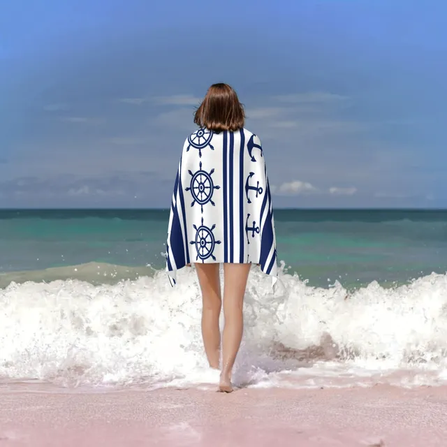 Moderný plážový uterák s kotvou a kormidlom - veľký, Mikrovlákno, Soaky, Odpor piesku, Ľahká hmotnosť