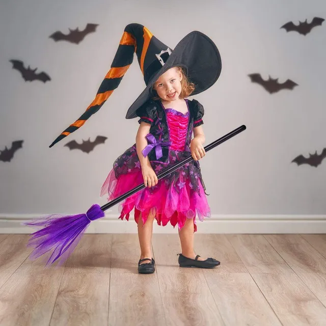 Mătură frumoasă colorată pentru costum de vrăjitoare de Halloween