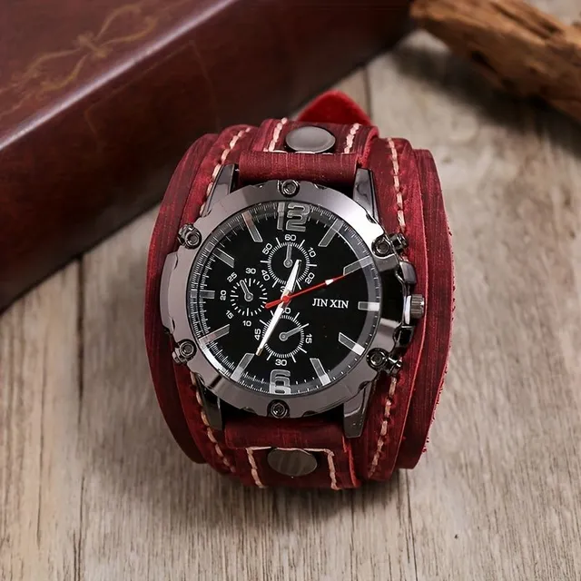 Zegarek męski Vintage z ręcznie szytą bransoletką ze skóry