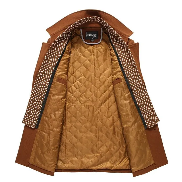 Pánský vlněný zimní jednobarevný kabát