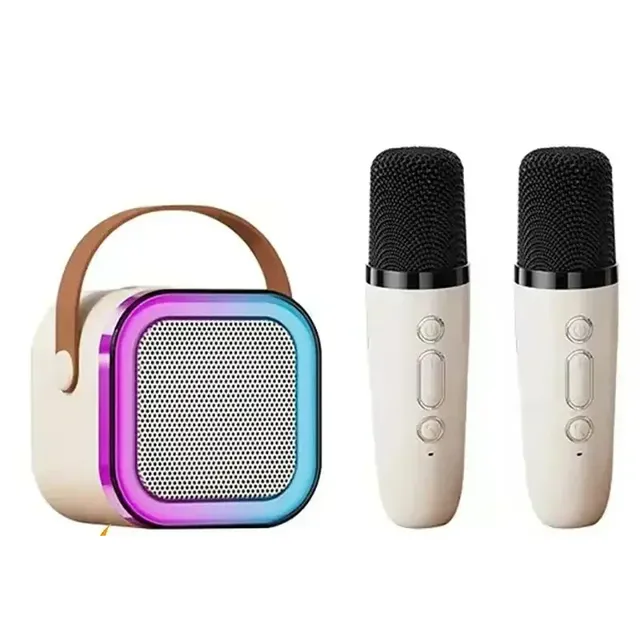 Mini set de karaoké Bluetooth avec éclairage LED - Haut-parleur avec deux microphones