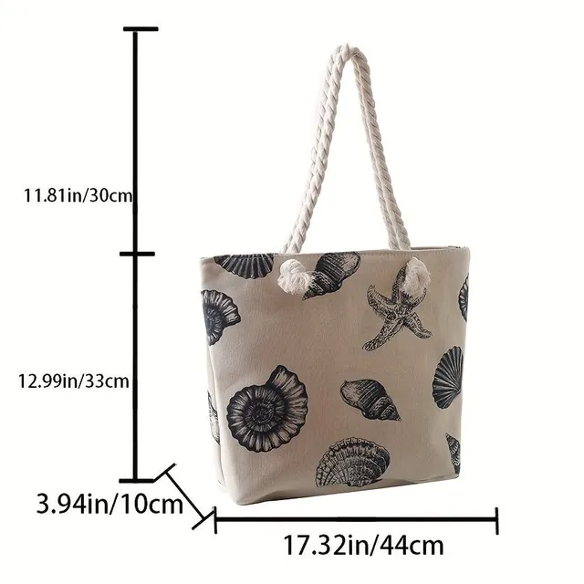 Summer canvas bag with shells, ideal for your holiday