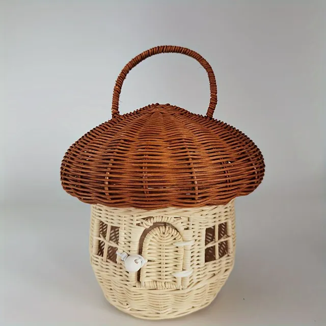 Handmade Rattan Knitted Basket On Mushrooms Cute Table Storage Space Ornament Decoration Toys Children's Clothes Photographic props