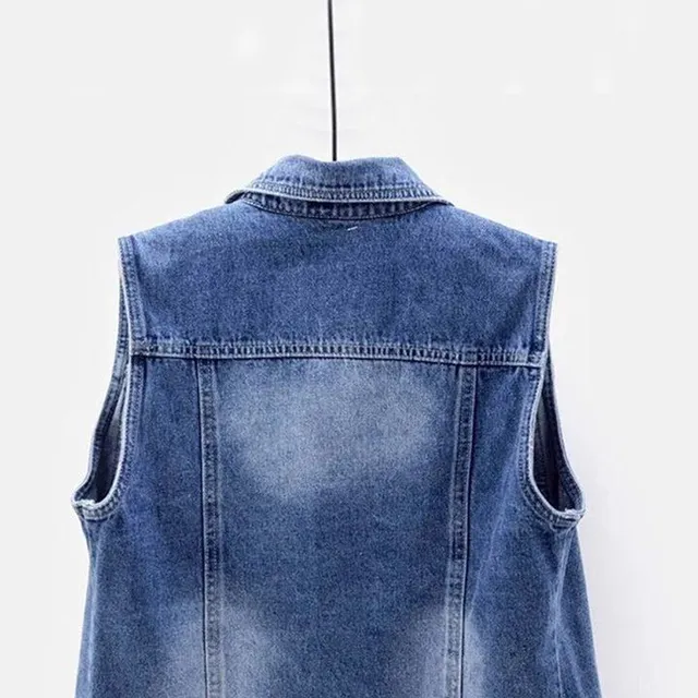 Women's denim vest with beads and slit