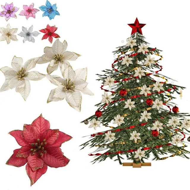 13 cm velká květinová hlava s třpytkami Umělý hedvábný květ vánoční stromek Ozdoba DIY vánoční dekorace Novoroční dekorace