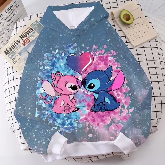 Detská dizajnová mikina s kapucňou s potlačou Stitch