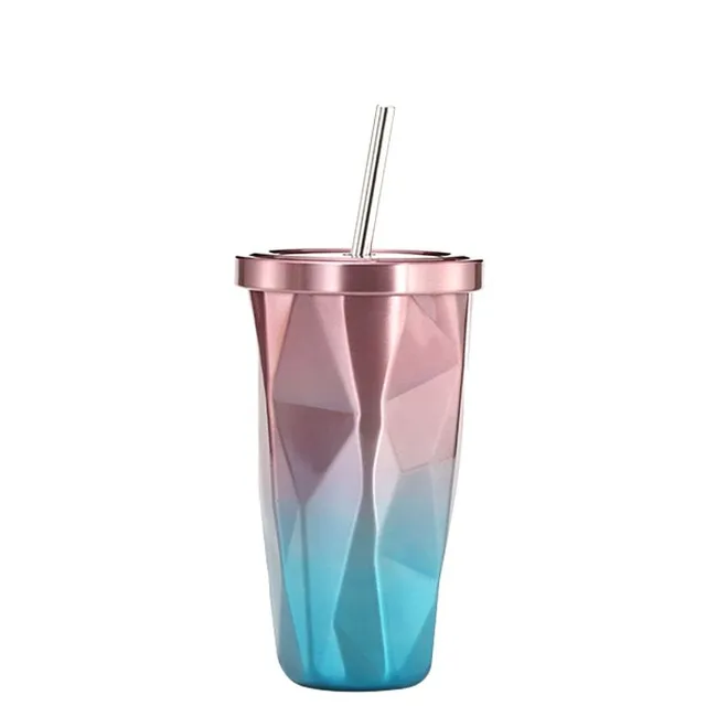 Stainless steel travel mug with straw