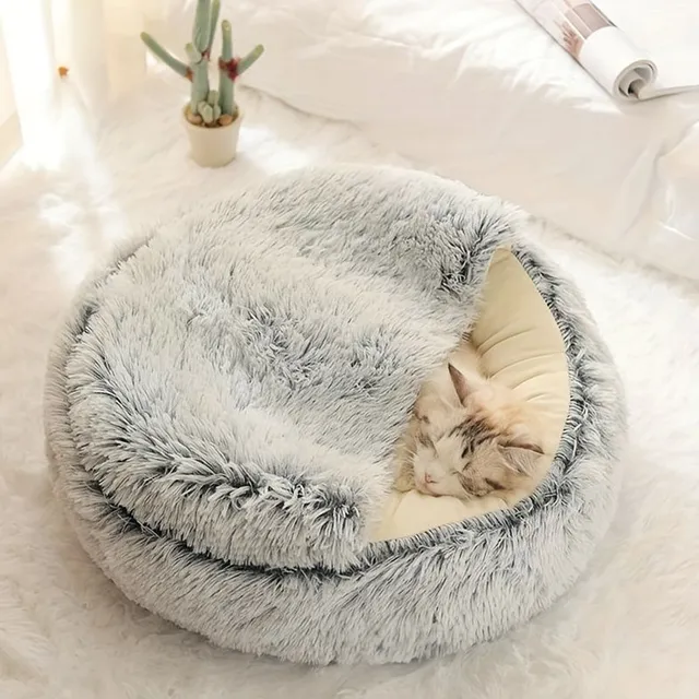 Mäkká posteľ v tvare šišky s kapucňou pre malé psy a mačky