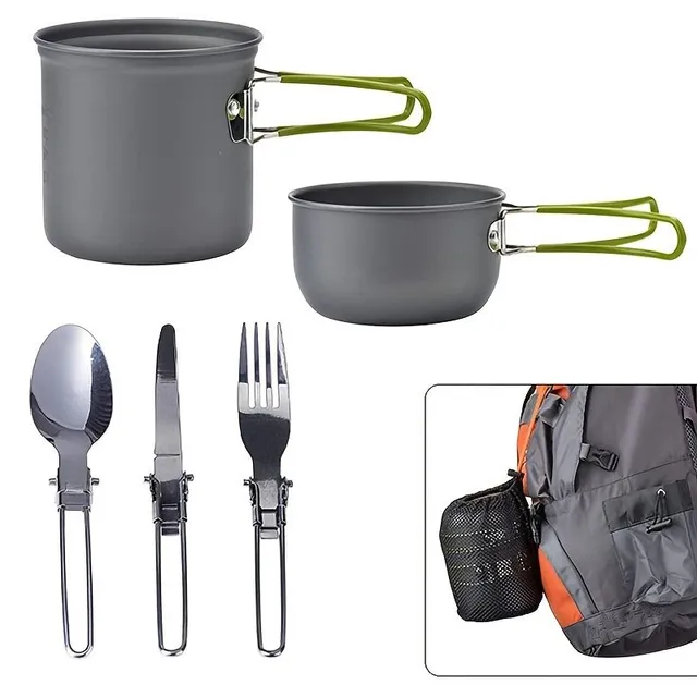 Set ustensile camping outdoor, cratiță pliabilă portabilă cu veselă