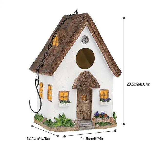 Rustic hanging house for birds for outdoor garden