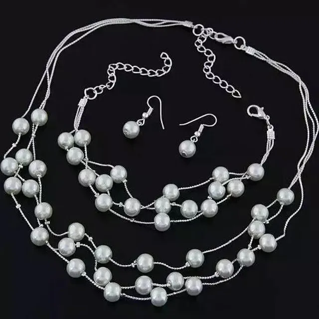 Súprava šperkov pre dámy - náhrdelník, náramok, náušnice - 2 farby