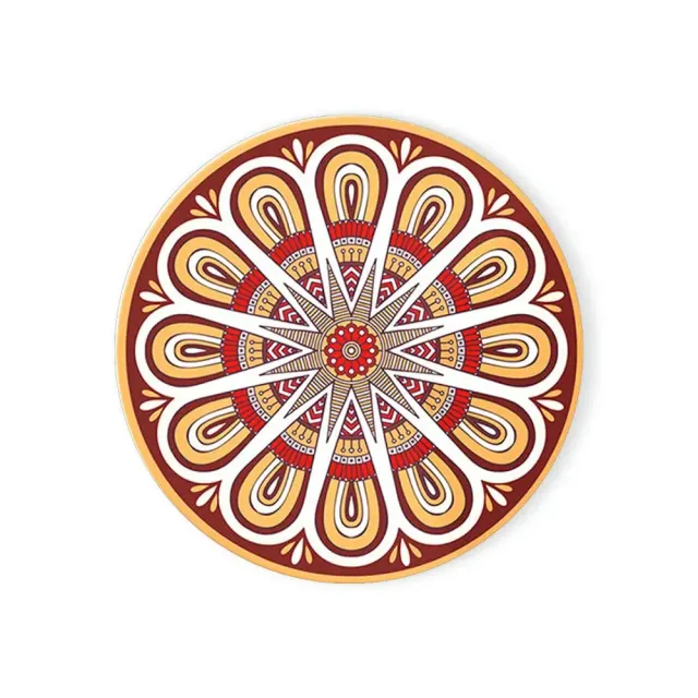 Enamel coaster with mandala pattern and cork base