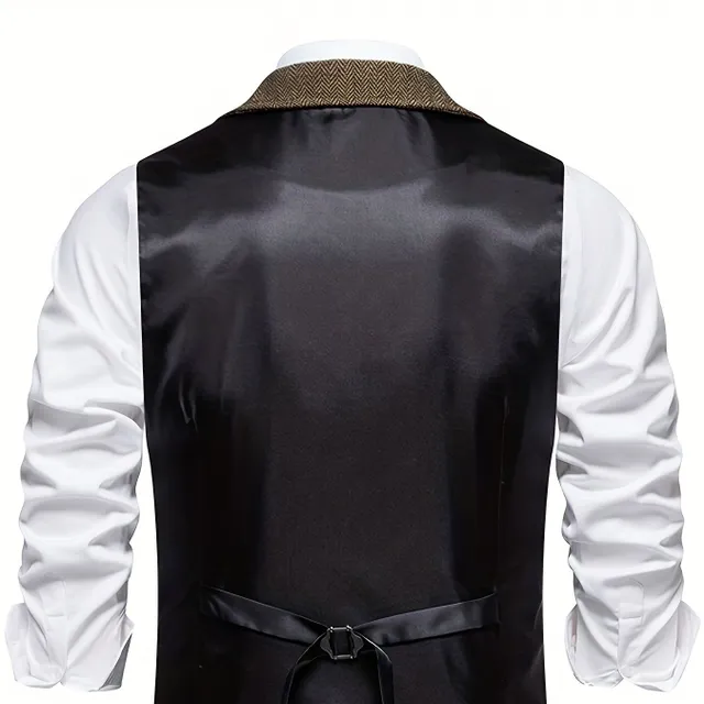 Men's retro herringbone vest with 1 button, Elegant lapel for business, banquet and wedding events