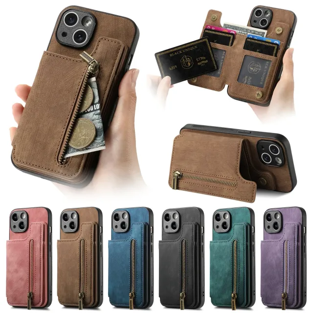 Stylish leather case with zipper pocket for iPhone phones - different colors