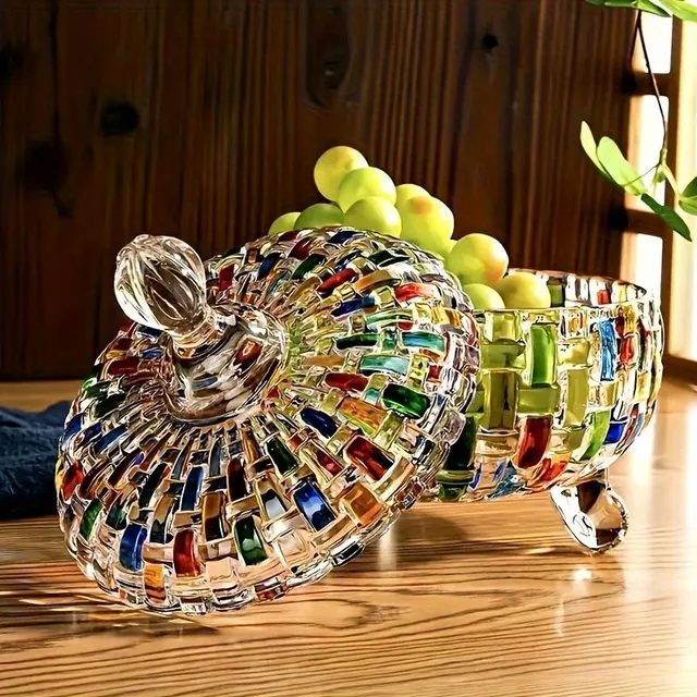 Glass container with lid, plethora pattern, mosaic, decorative candy bowl