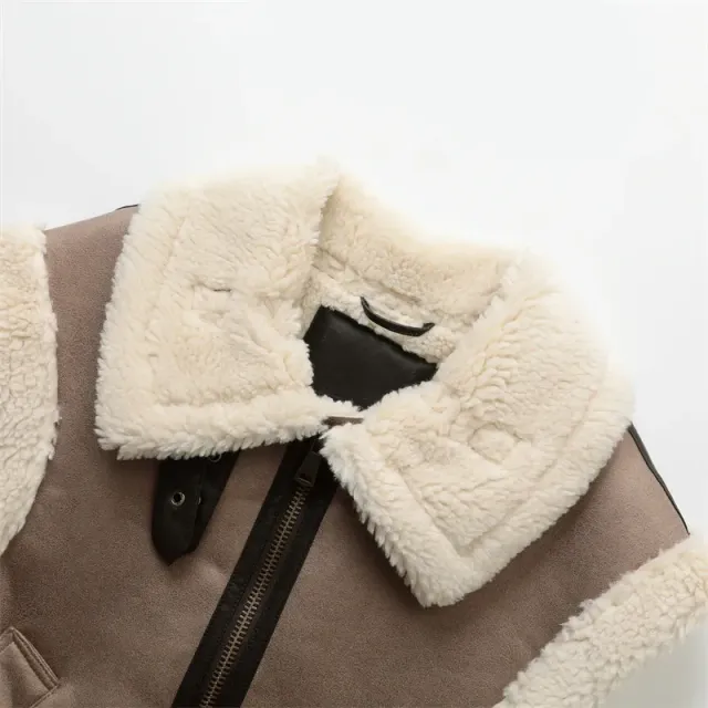 Women's vest with collar, fur and zipper