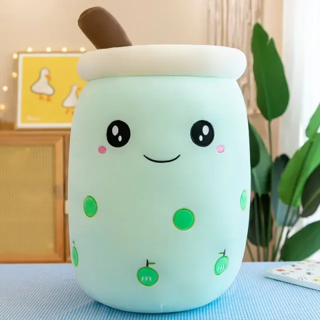 Plyšový polštář ve tvaru šálku s bubble tea s mlékem - roztomilý dárek pro děti