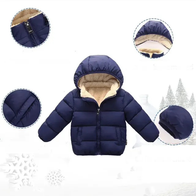 Children's winter thick hooded jacket with fur inside for boys and girls