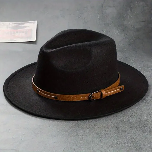 Stylish belt Decor Cap Fedora Unisex Single Color Jazz Hat Casual Warm felt hat Sunshine Western cowboy hats On the way out