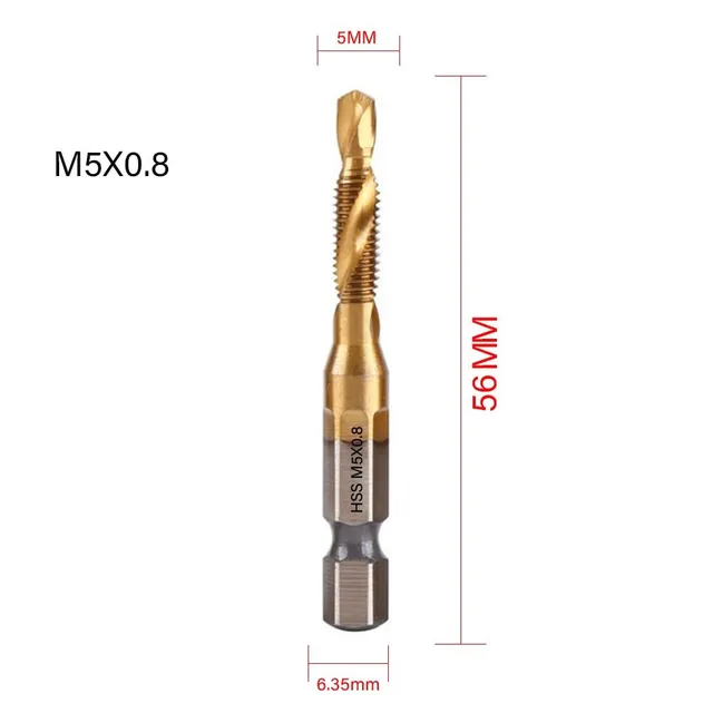 Foret à percussion avec tige hexagonale en titane HSS - Ensemble de tarauds métriques M3 M4 M5 M6 M8 M10 - Outils à main