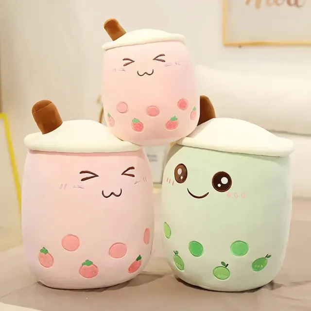 Teddy pillow shaped cup with bubble tea with milk - cute gift for children