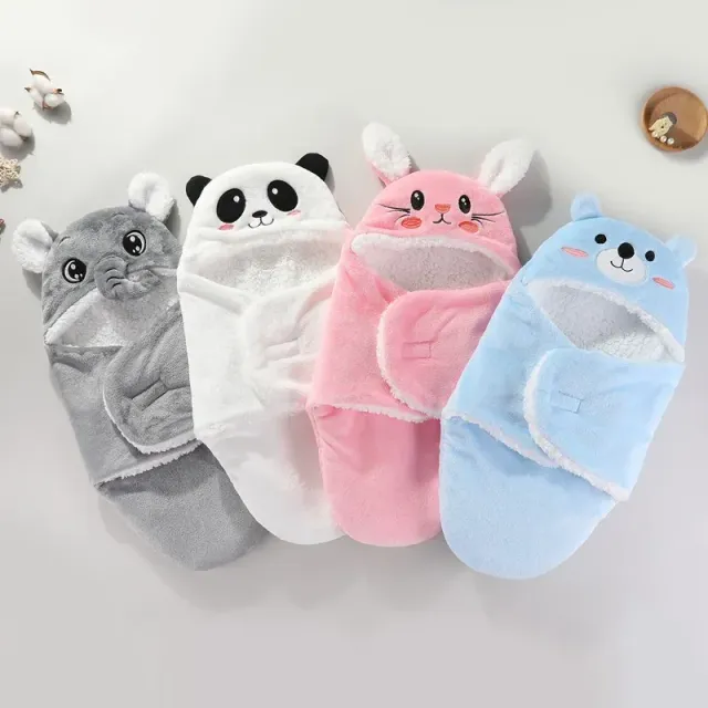 Cute winter roll sleeping bag for newborns made of wool with cartoon hood