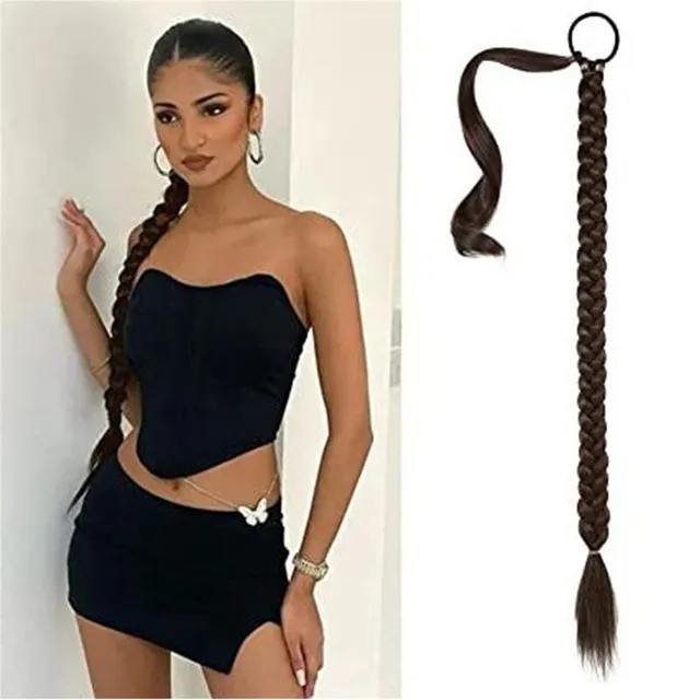 Luxury long hairpiece with long braid with elastic band for attaching to hair Theodor