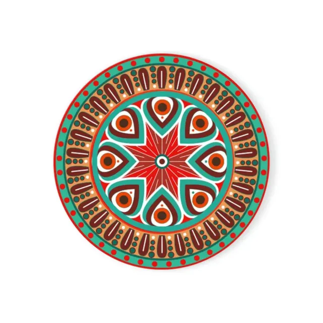 Enamel coaster with mandala pattern and cork base