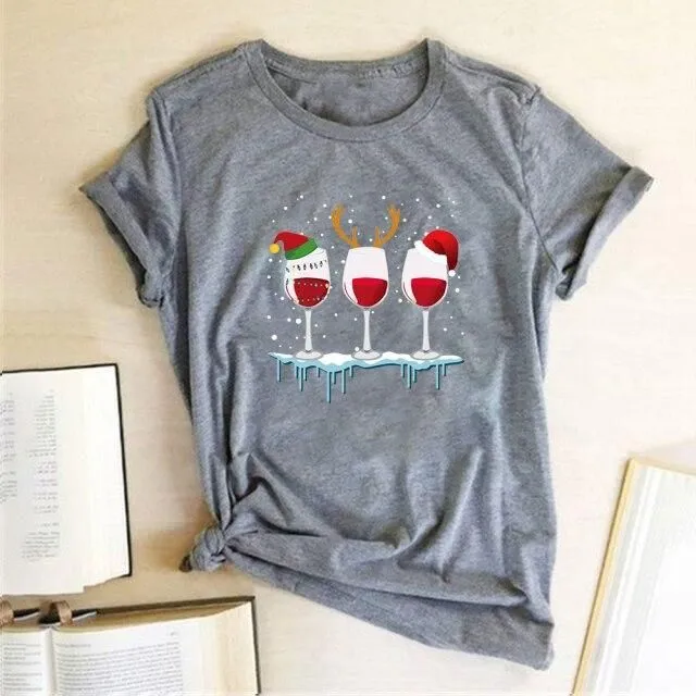 T-shirt de Noël avec vin