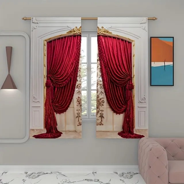 Set de 2 draperii moderne roșii în stil european