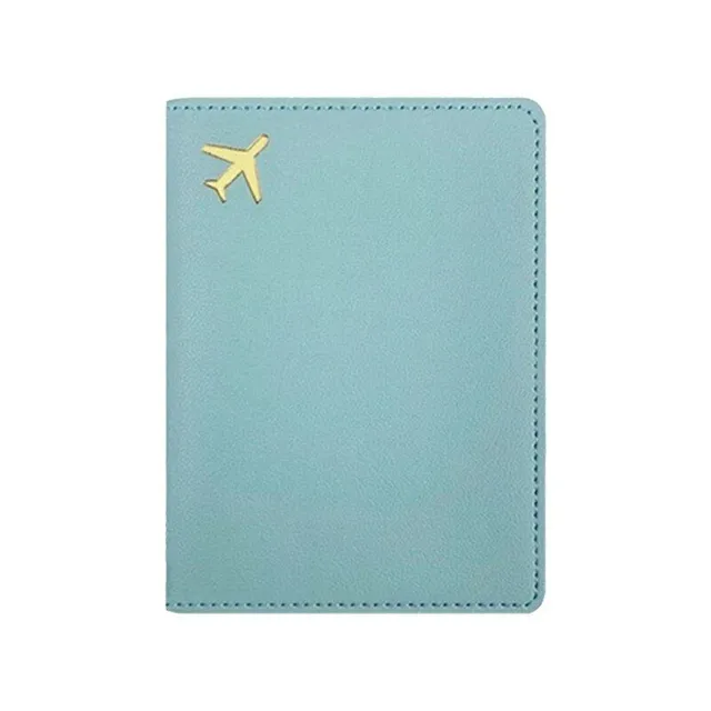 Fashion travel cover for PU leather passport with engraving of aircraft motive - passport protection and credit cards